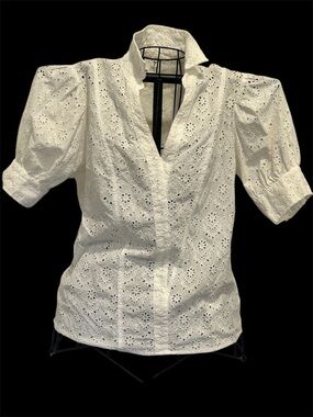 Kut From the Cloth White Eyelet Puff Sleeve Blouse Coquette Whimsical Feminine M